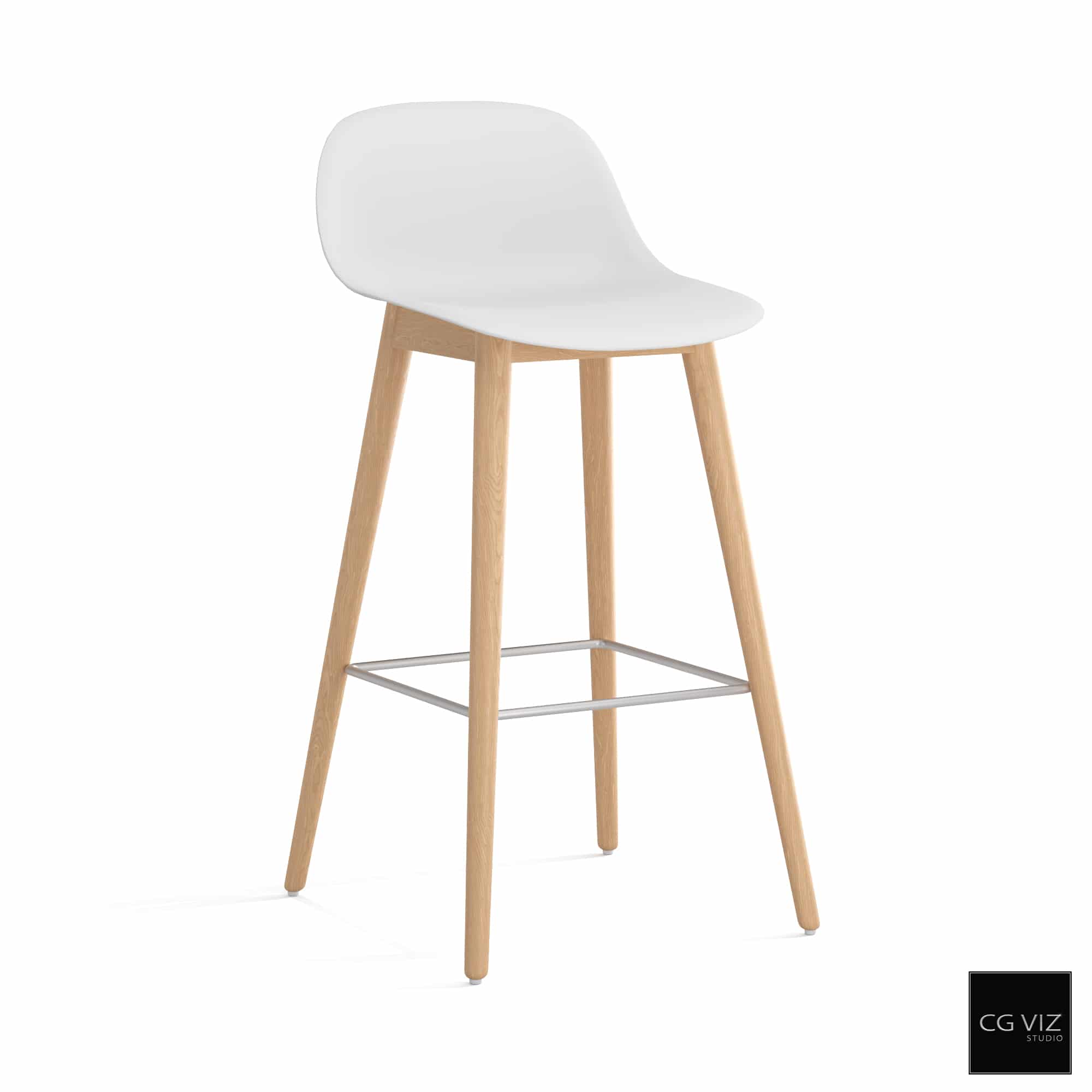 Rendered Preview of Muuto Fiber Counter Stool Wood Base 3D Model